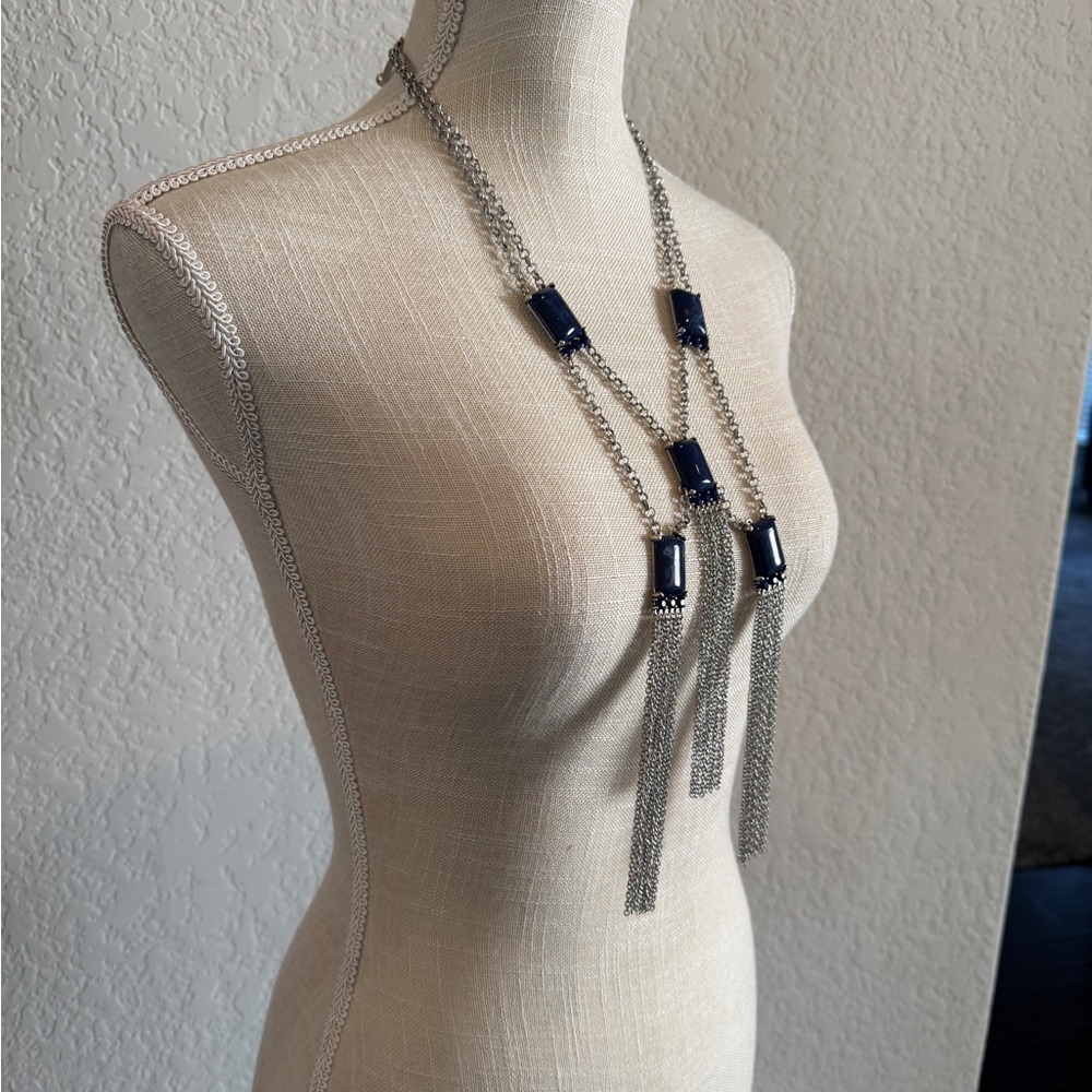 Chico's Silver Tone and Blue Agate Statement Necklace - Picture 3 of 7